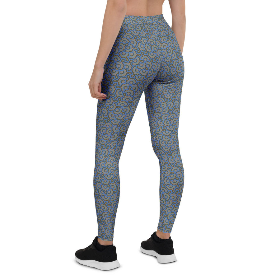 Leggings Geometric Pattern – Bouquet Blue Brown - symbolika