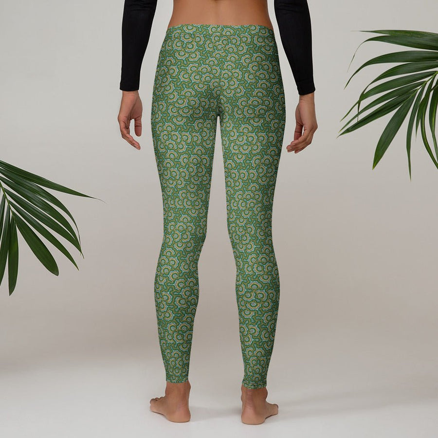 Leggings Geometric Pattern – Bouquet Green Olive - symbolika
