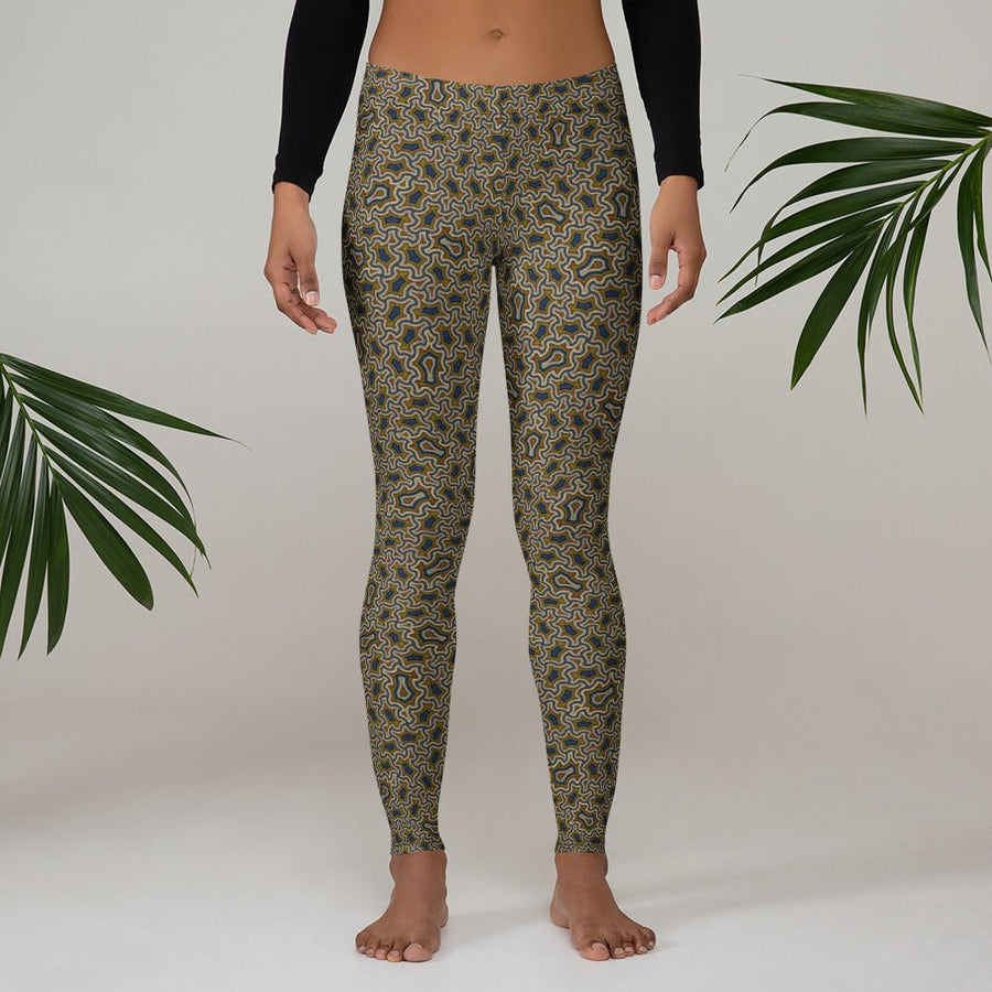 Harpy Steel Cream Geometric Leggings - Architectural Pattern - symbolika