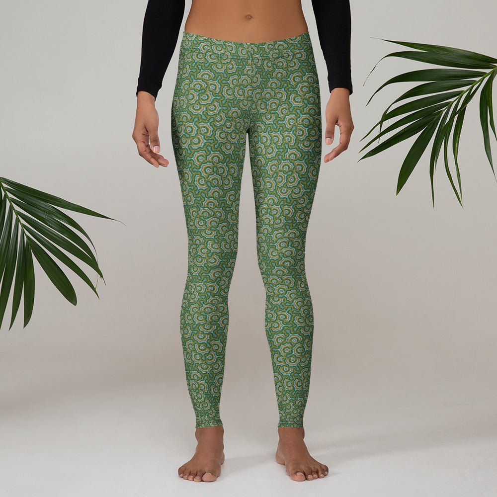 Leggings Geometric Pattern – Bouquet Green Olive - symbolika