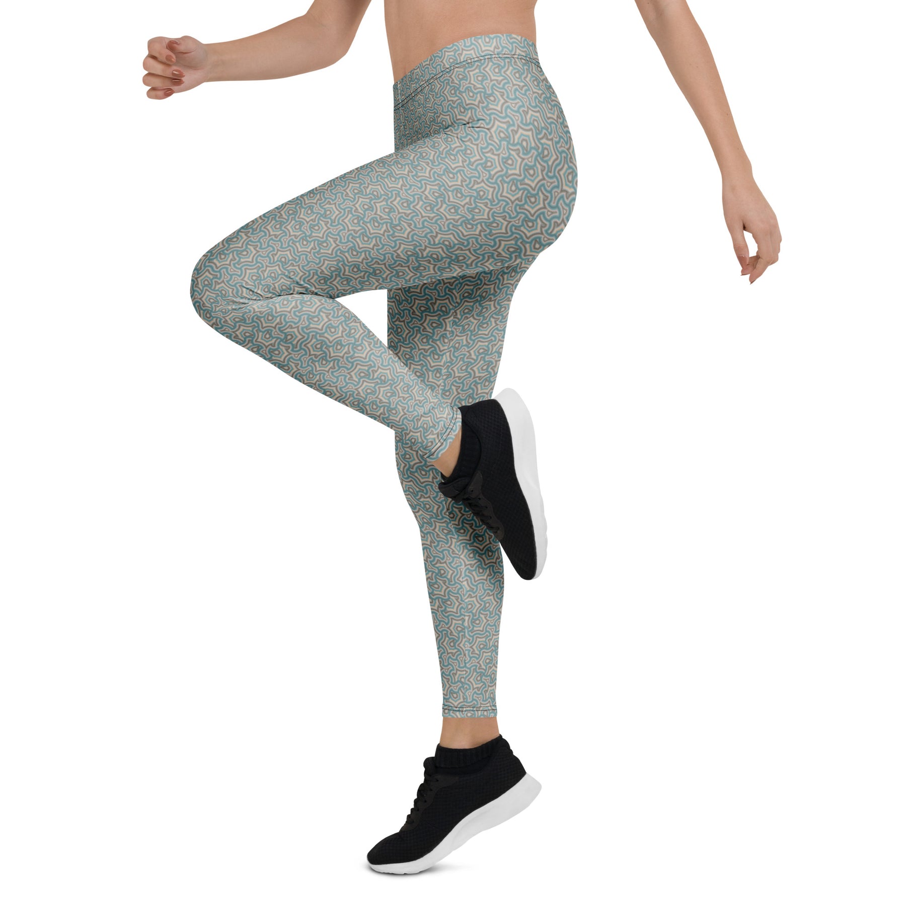 Leggings Geometric Pattern – Scales Turquize Cream - symbolika