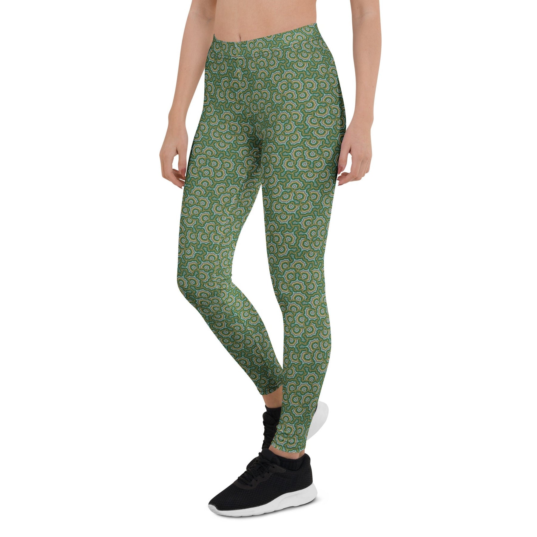 Leggings Geometric Pattern – Bouquet Green Olive - symbolika