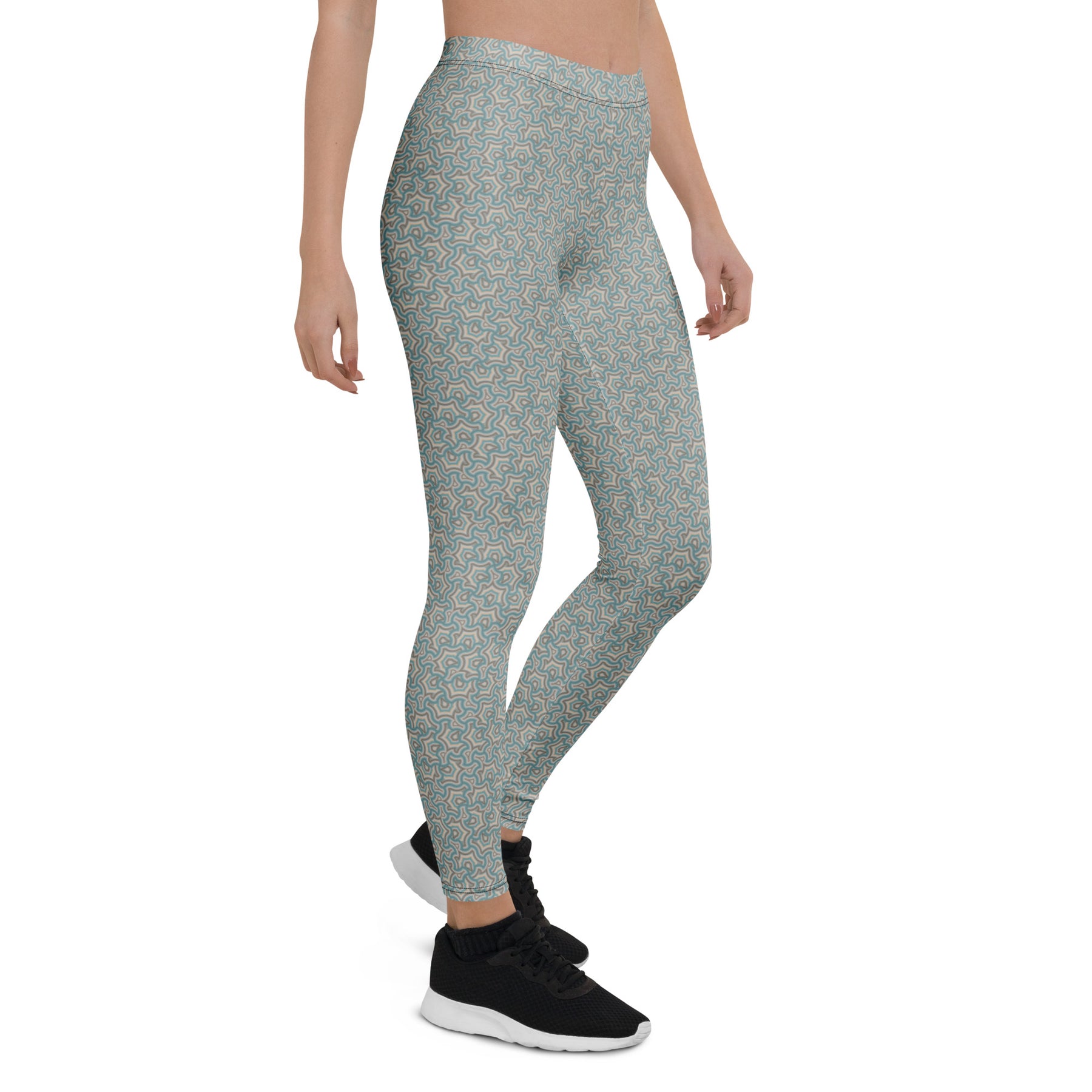 Leggings Geometric Pattern – Scales Turquize Cream - symbolika