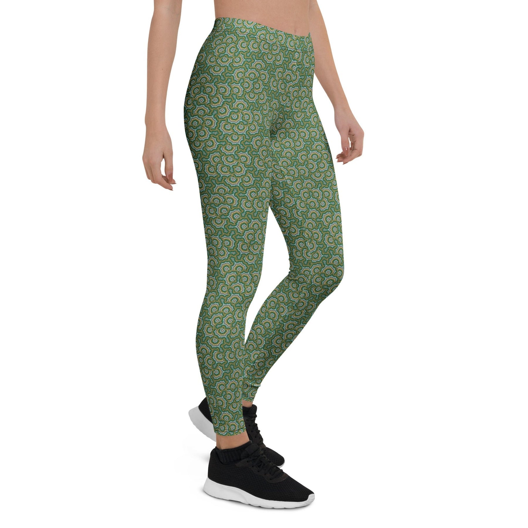 Leggings Geometric Pattern – Bouquet Green Olive - symbolika