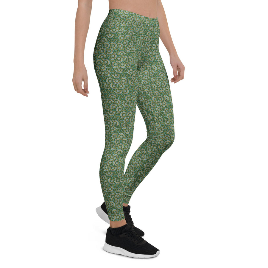 Leggings Geometric Pattern – Bouquet Green Olive - symbolika