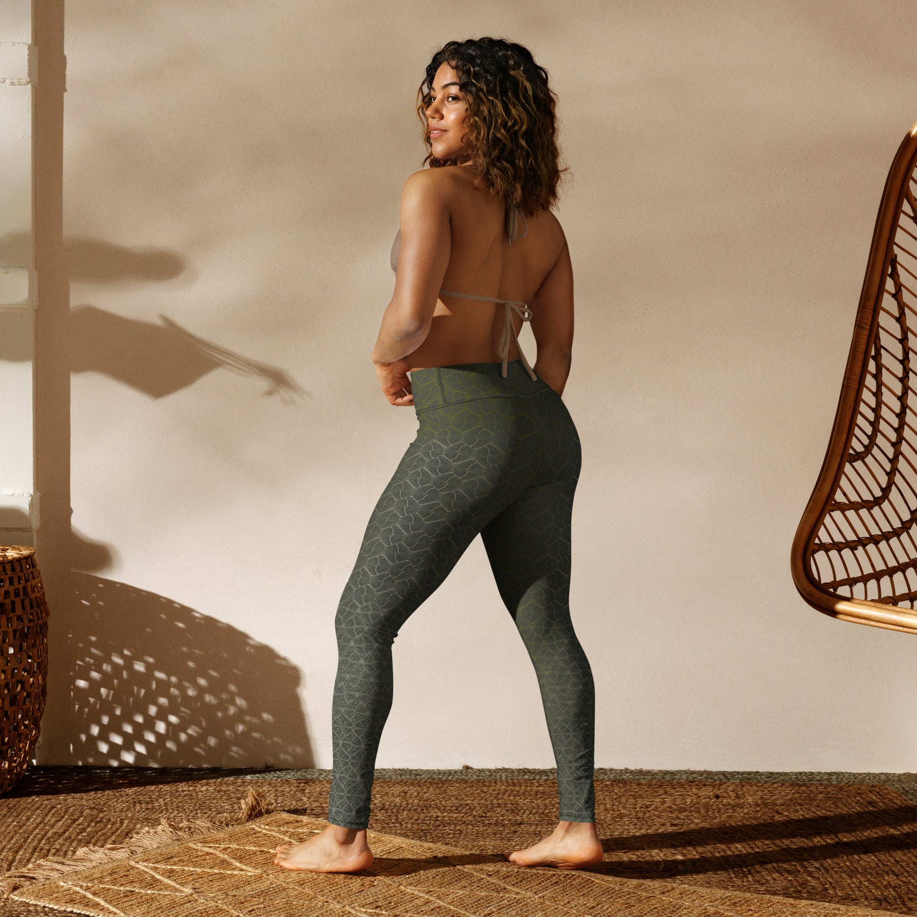 Shipibo Butterfly Green Yoga Leggings - Sacred Geometry Print - symbolika