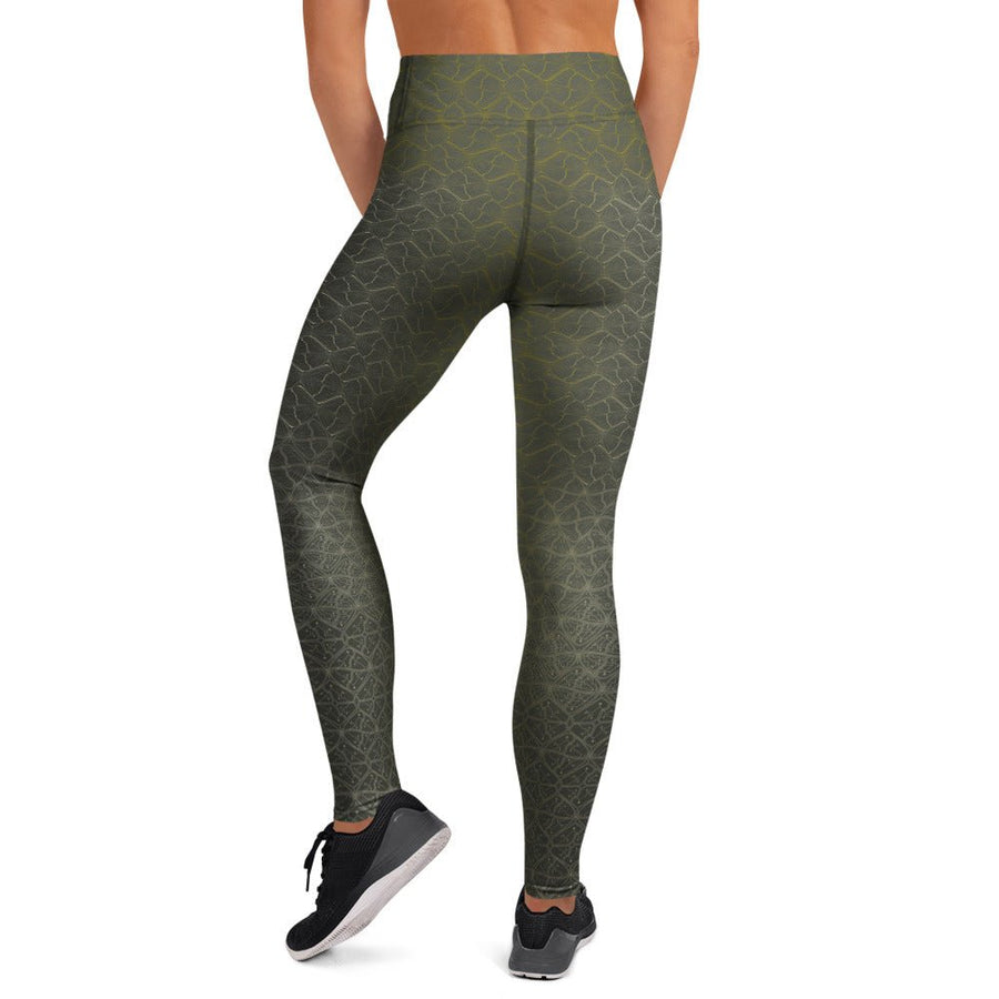 Shipibo Butterfly Green Yoga Leggings - Sacred Geometry Print - symbolika