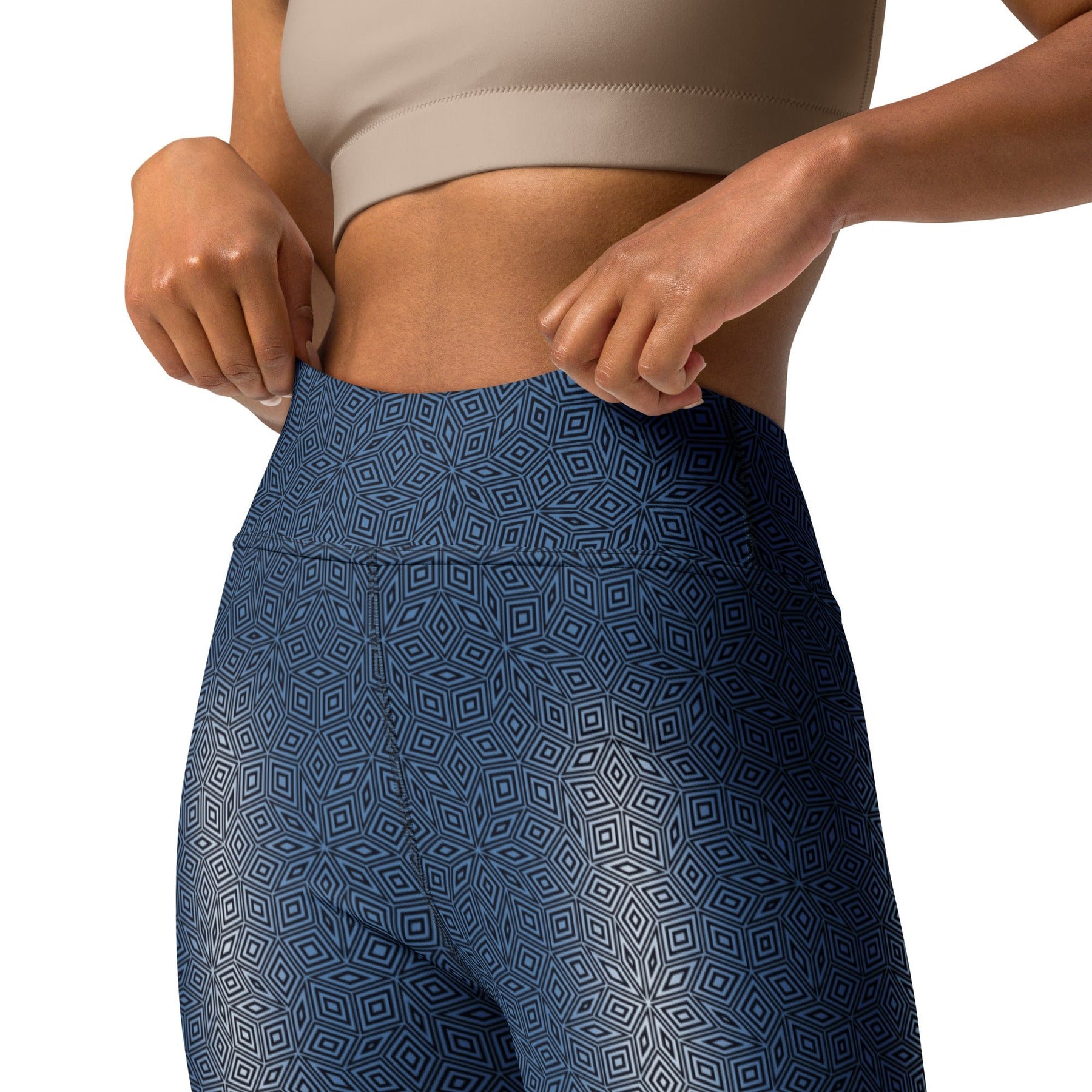 Penrose Cubes Geometric Yoga Leggings - Impossible Tessellation - symbolika
