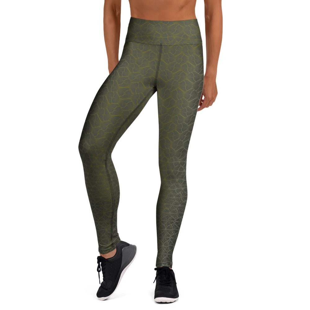 Shipibo Butterfly Green Yoga Leggings - Sacred Geometry Print - symbolika