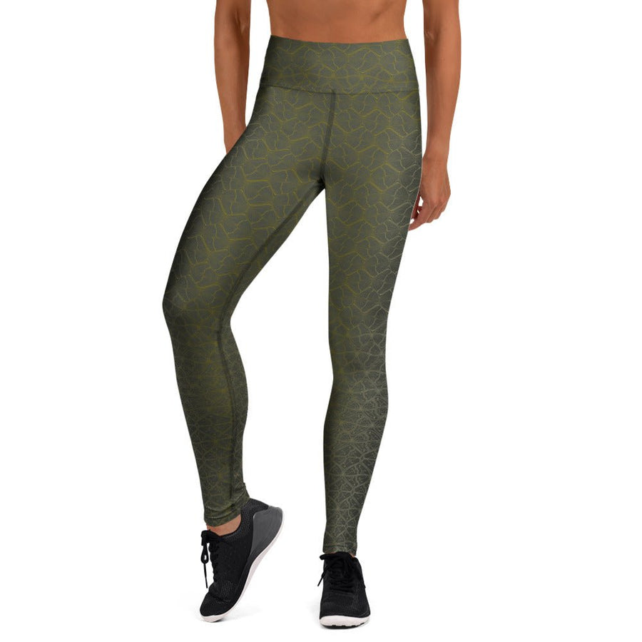 Shipibo Butterfly Green Yoga Leggings - Sacred Geometry Print - symbolika