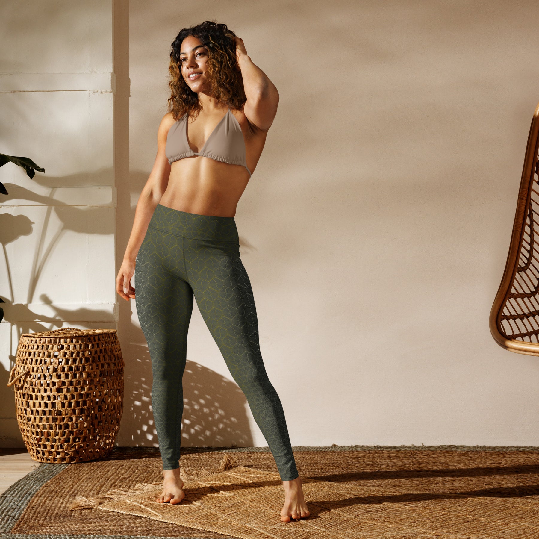 Shipibo Butterfly Green Yoga Leggings - Sacred Geometry Print - symbolika