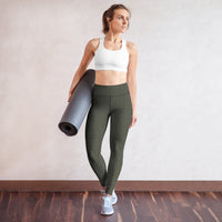 Crossgress Olive Yoga Leggings - Diagonal Lattice Pattern