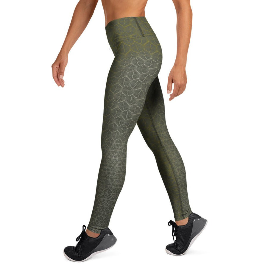 Shipibo Butterfly Green Yoga Leggings - Sacred Geometry Print - symbolika