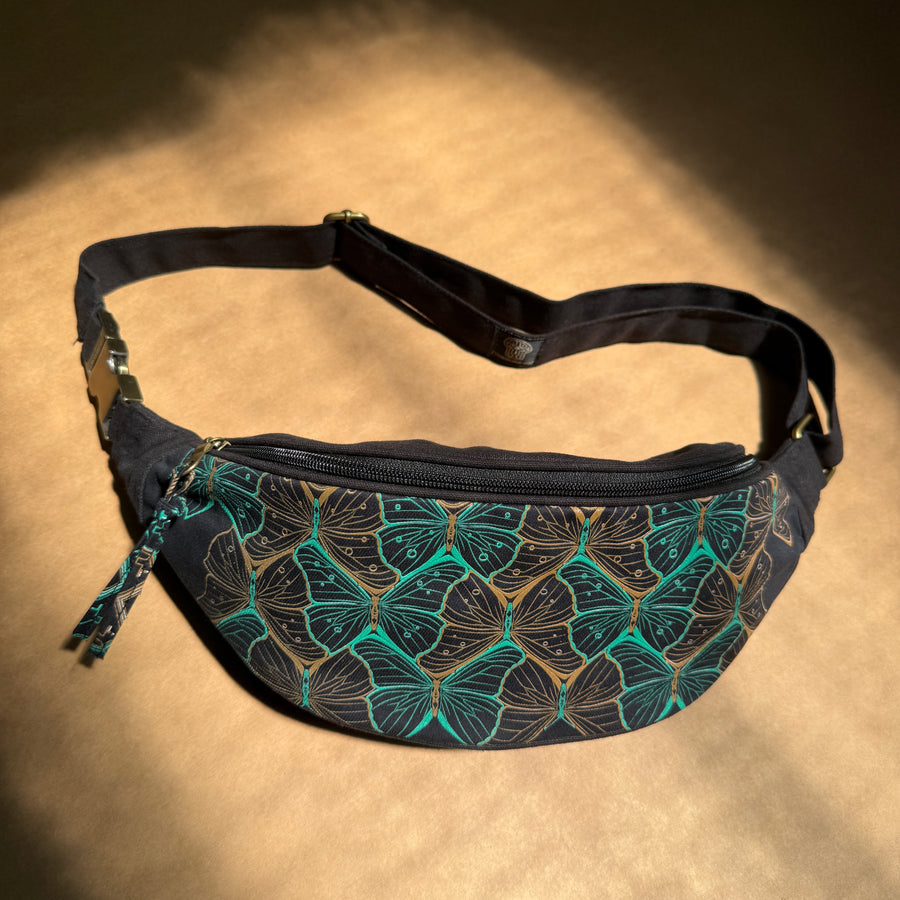 Butterfly Morph Canvas Fanny Pack — Metamorphosis Art Fanny Pack - Front View by Symbolika