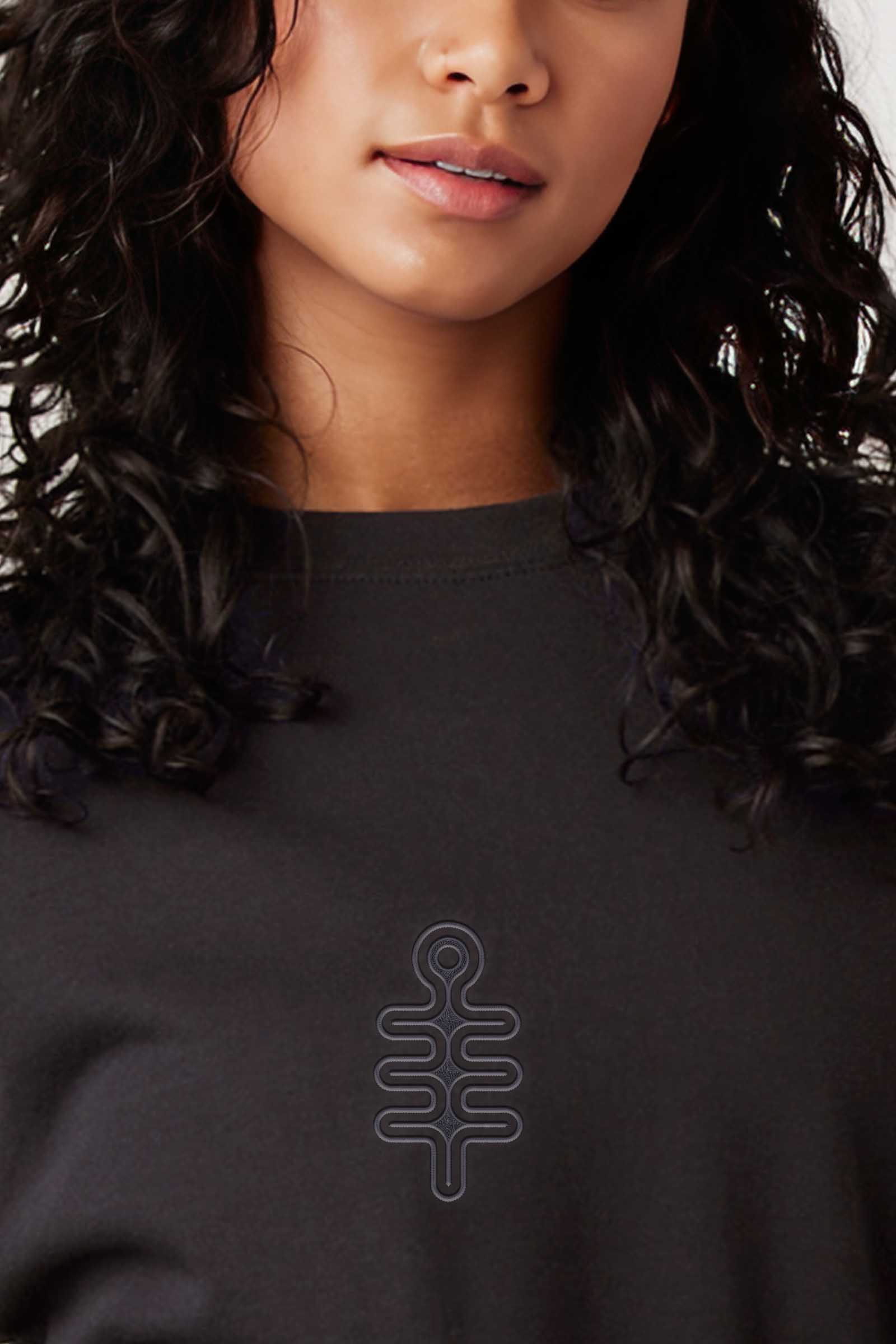 DMT Symbol - Monochrome Embroidery Woman Sweatshirt - Dark - symbolika