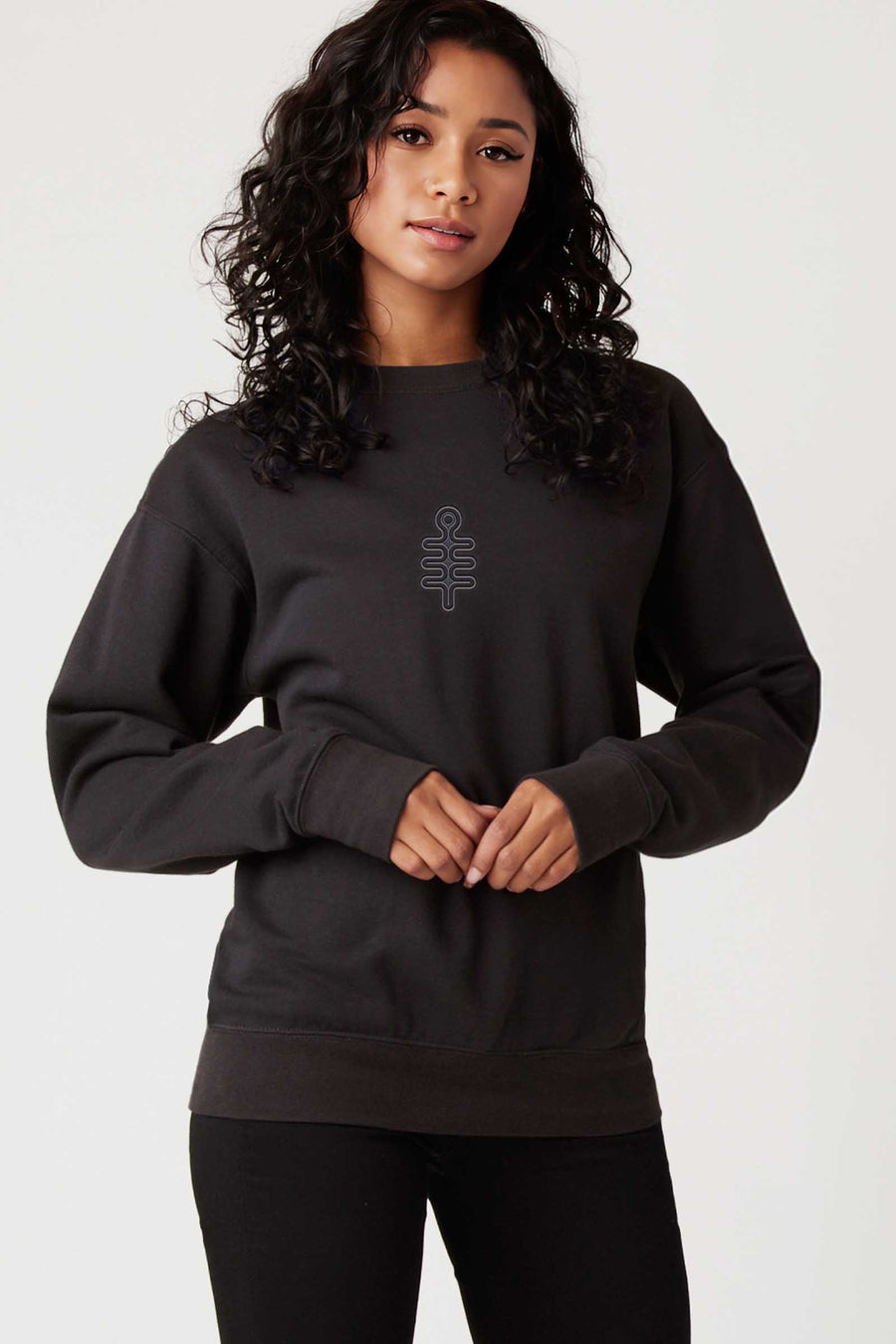 DMT Symbol - Monochrome Embroidery Woman Sweatshirt - Dark - symbolika