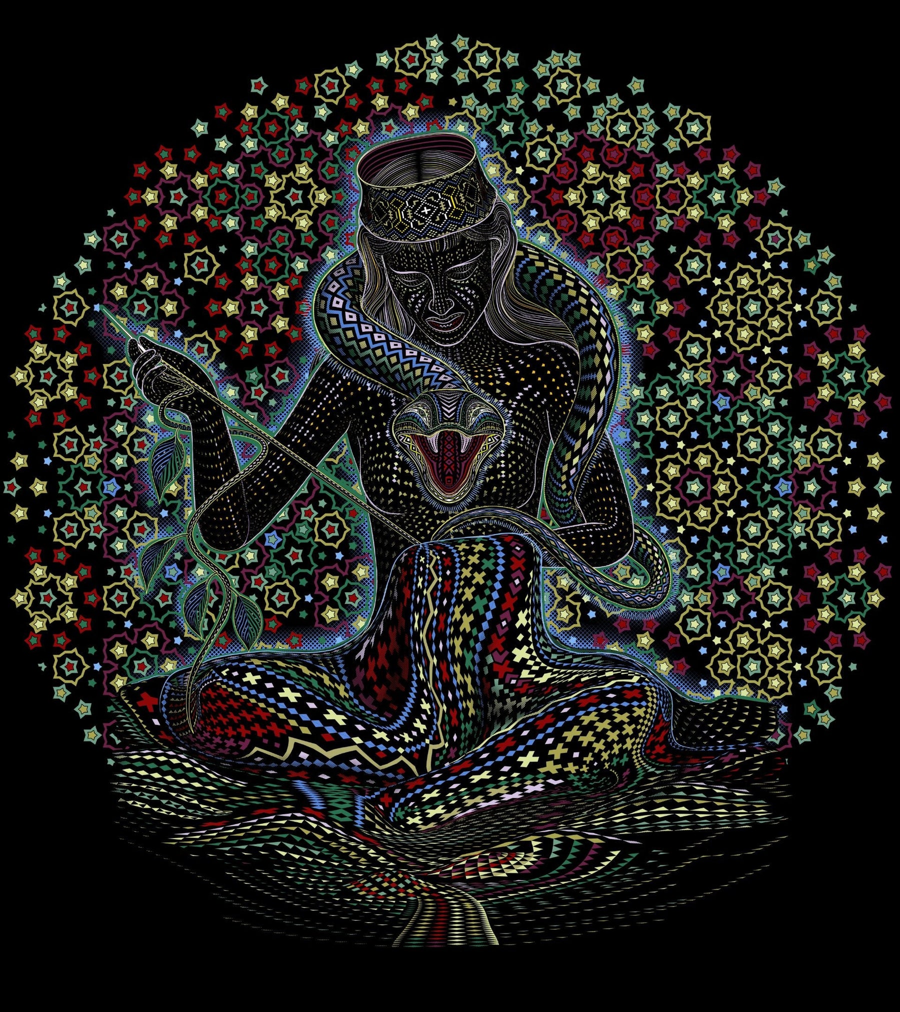 Shipibo Sacred Geometry T-Shirt: Psychedelic Trance Organic Cotton