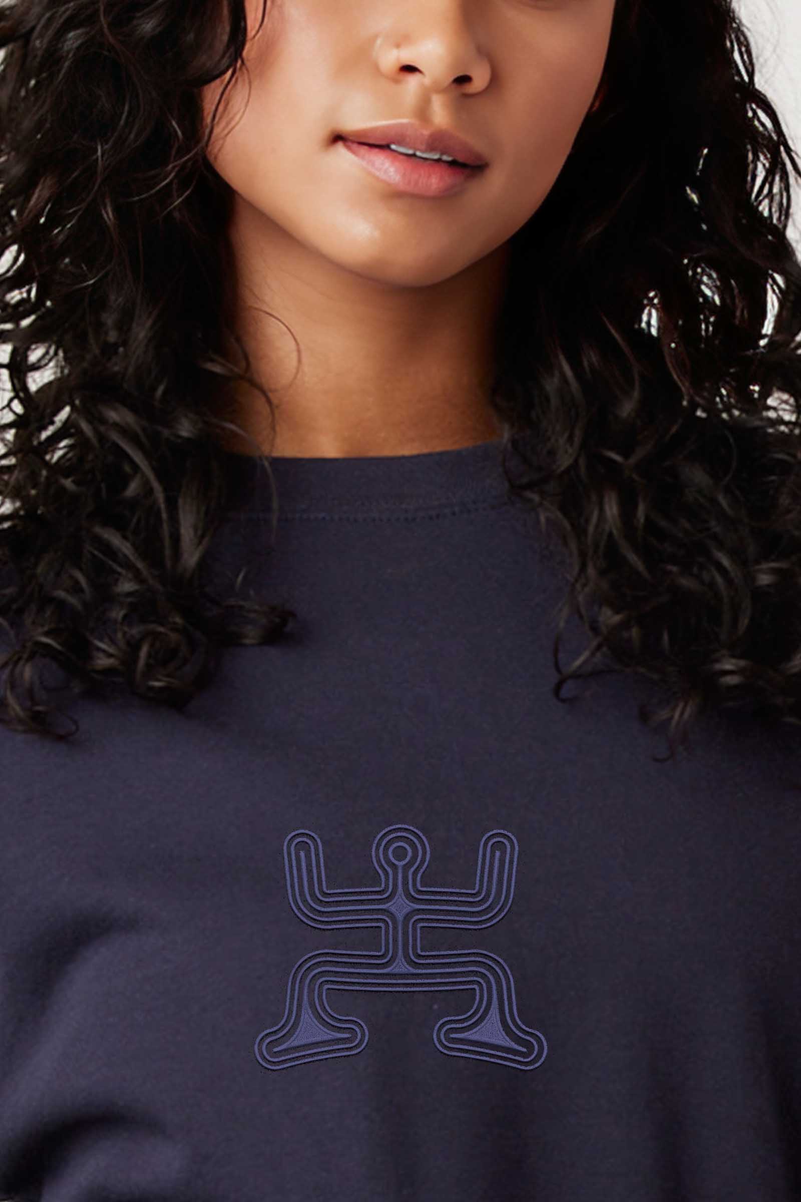 Psychedelic Party - Monochrome Embroidery Women Sweatshirt - Navy Blue - symbolika