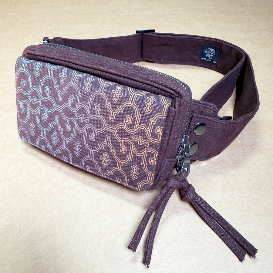 Shipibo Classic Gradient Waist Bag - burgundy to teal gradient with authentic kené patterns by Symbolika