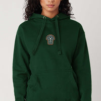 Sudadera con capucha para mujer con bordado verde sobre verde bosque