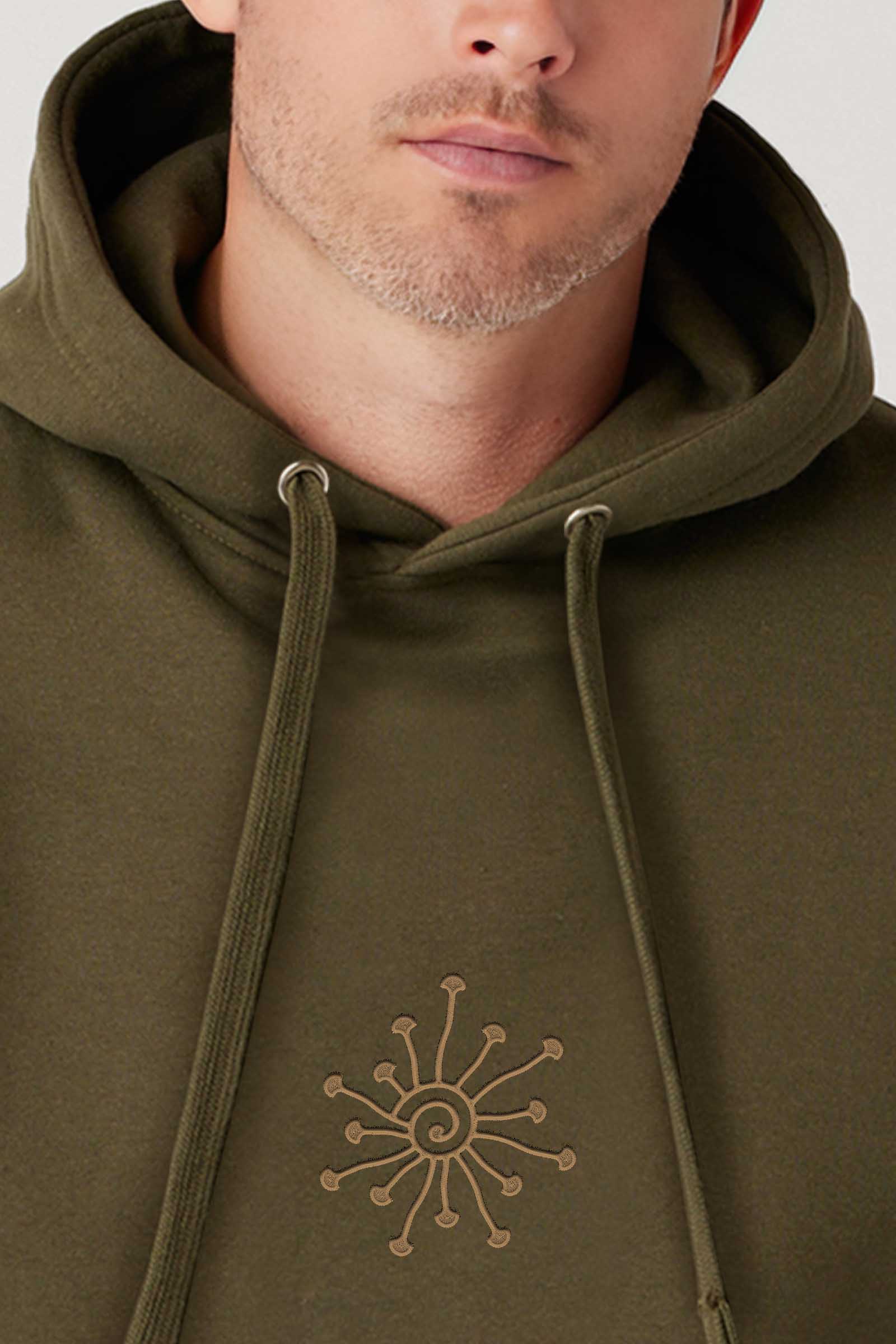 Shroomy Hoodie Military Green — visionary art by Symbolika