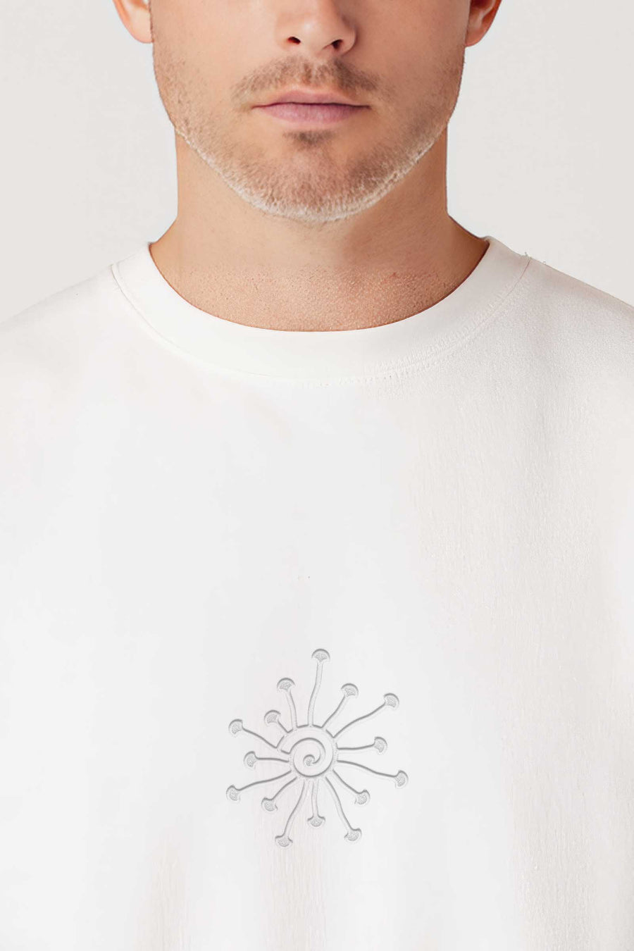 Shroomy - Monochrome Embroidery Men Sweatshirt - White - symbolika