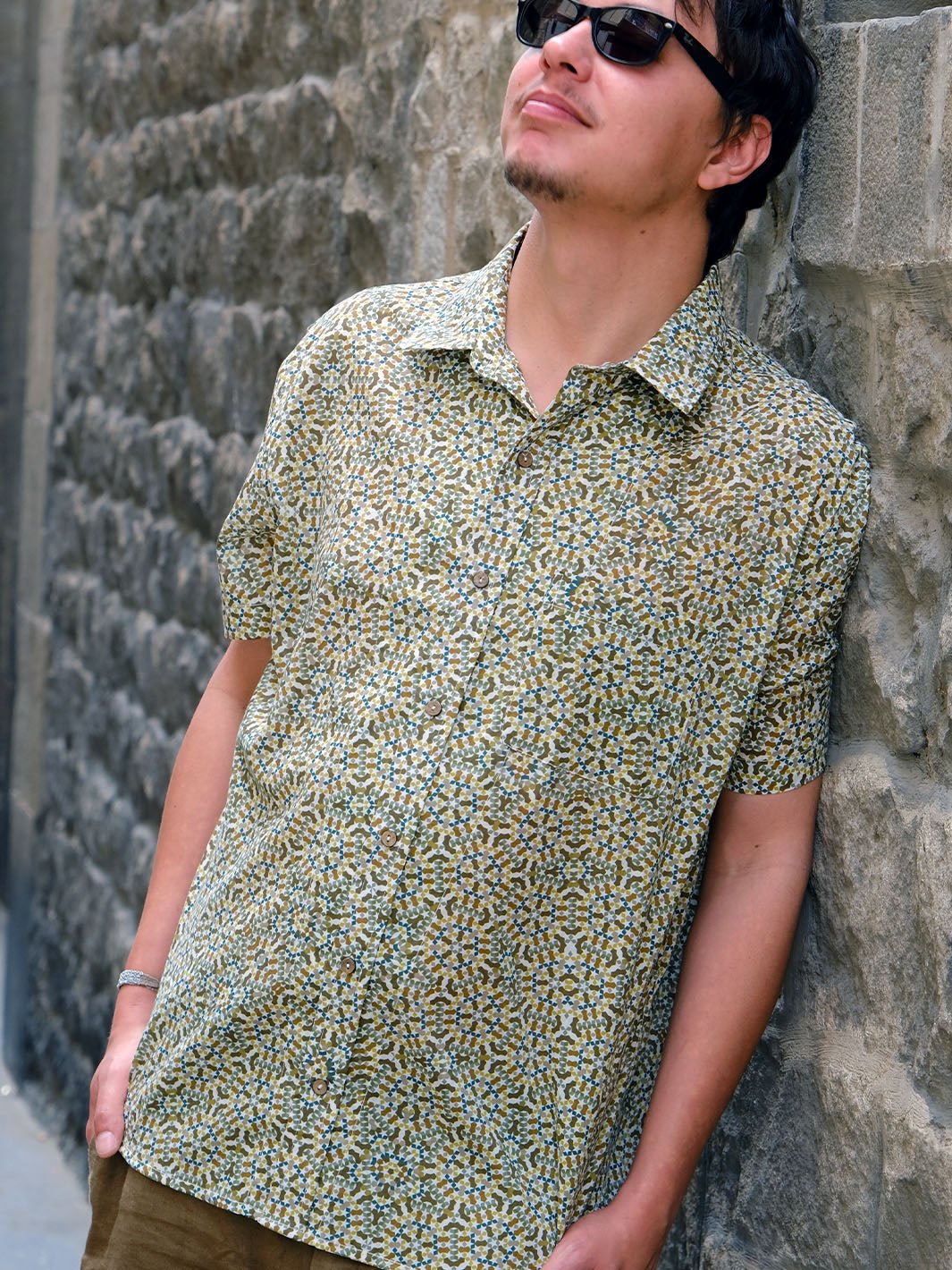 Pentagram Half Sleeve Button Up Shirt - symbolika