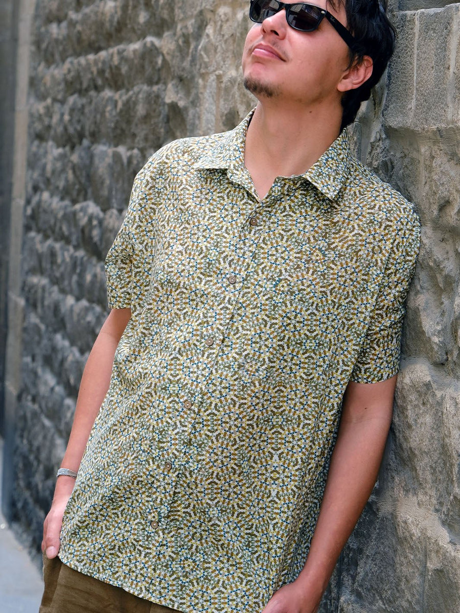 Pentagram Half Sleeve Button Up Shirt - symbolika