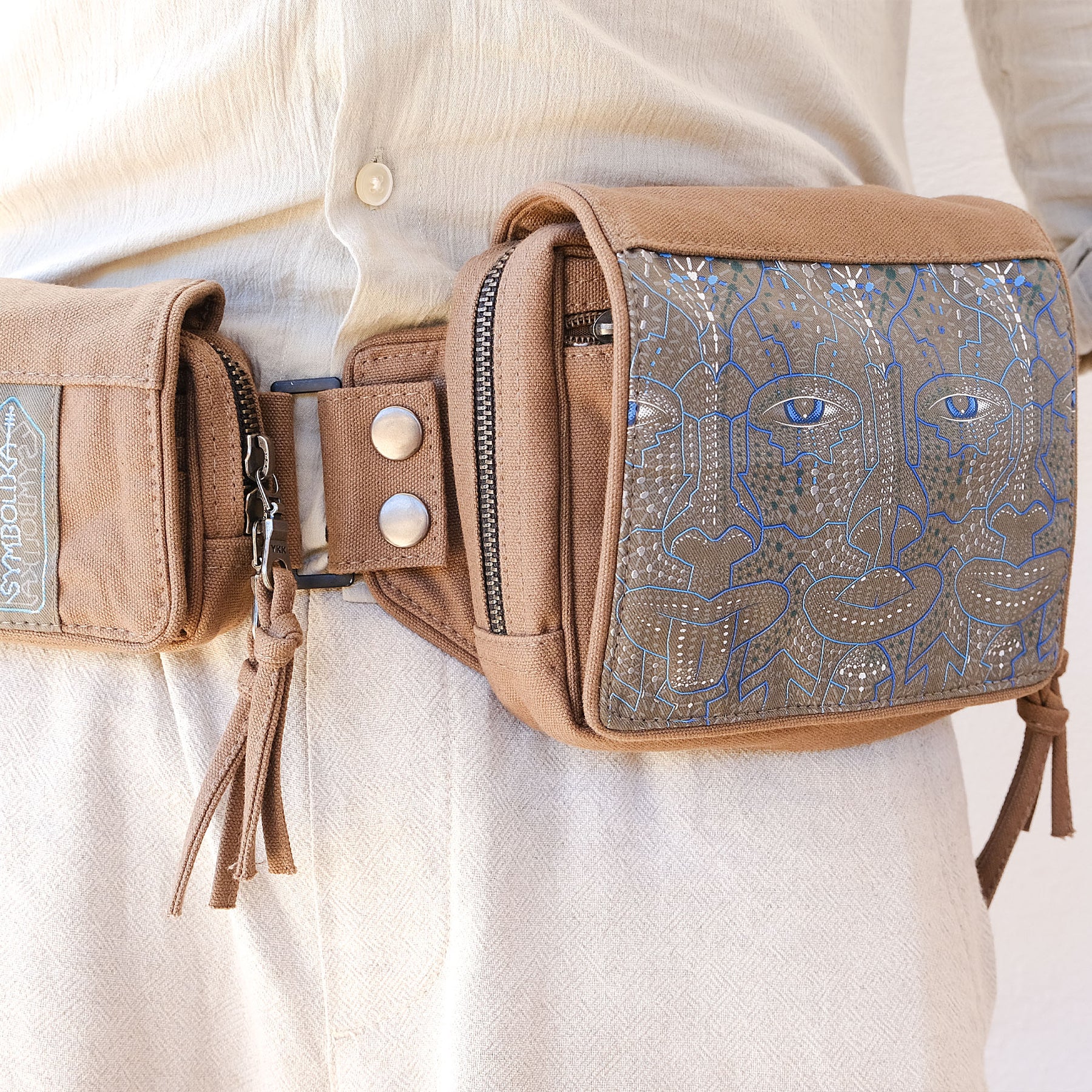 4th Dimension Belt Bag - UV reactive entity faces with geometric patterns by Symbolika