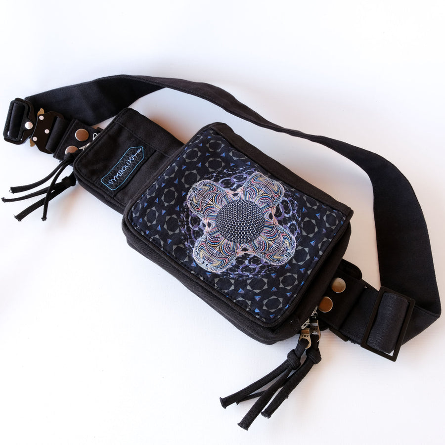 DMT HD Mandala Belt Bag — DMT Visionary Art Psychedelic Art Print on Black T-Shirt by Symbolika