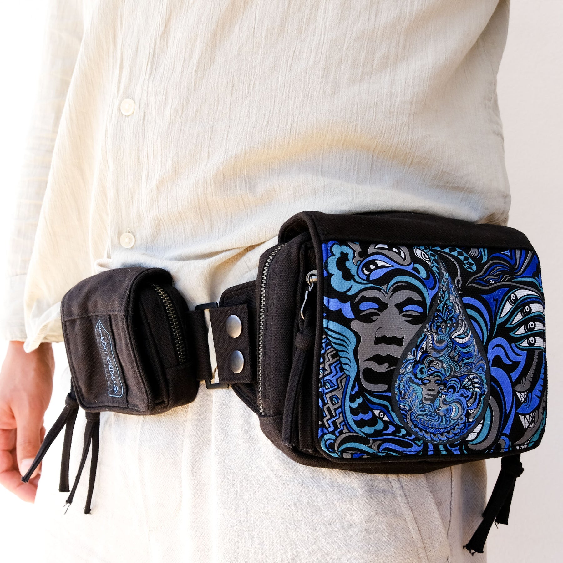 LSD Drop Belt Bag — Jimi Hendrix Tessellation Art Psychedelic Art Print on Black T-Shirt by Symbolika