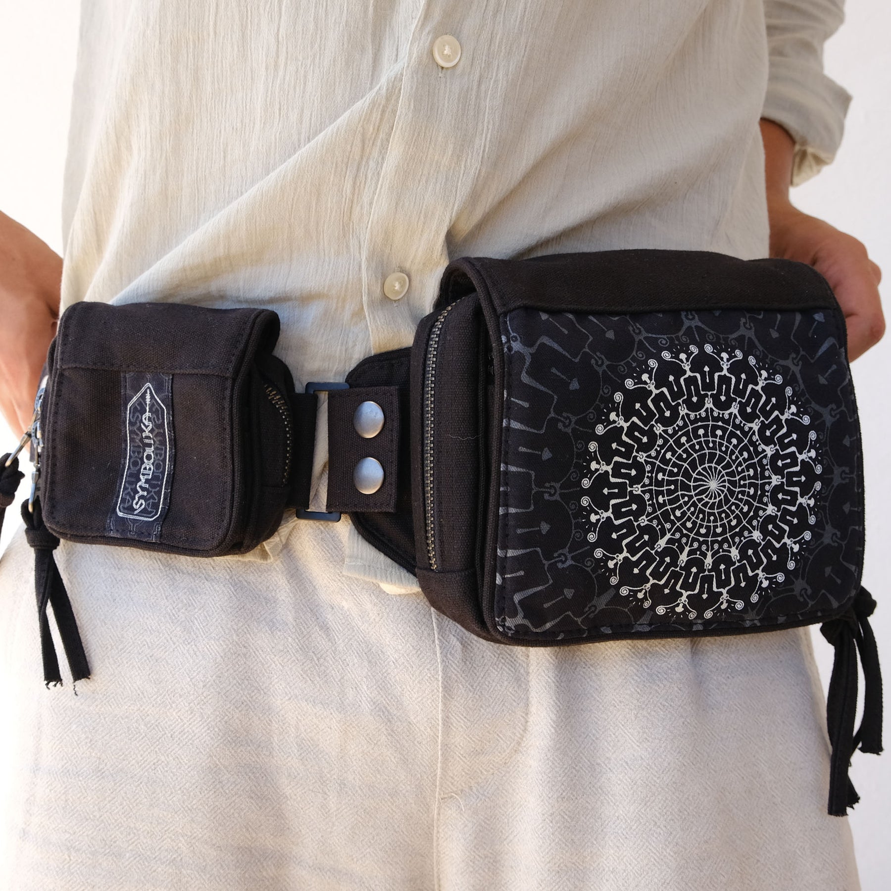Shrooms Hora Belt Bag — Psychedelic Mushroom Mandala Belt Bag - Front View by Symbolika