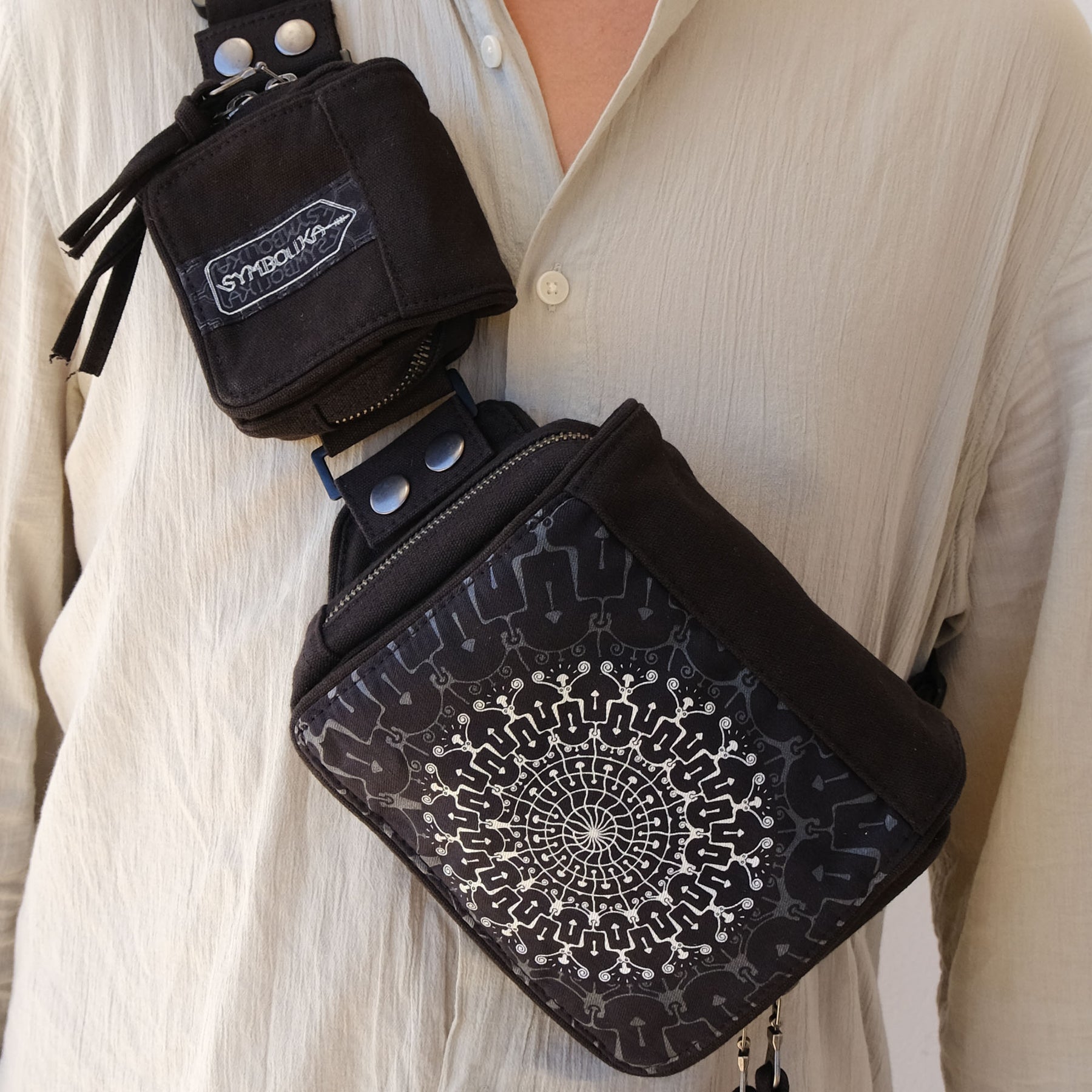 Shrooms Hora Belt Bag — Psychedelic Mushroom Mandala Belt Bag - Back View by Symbolika