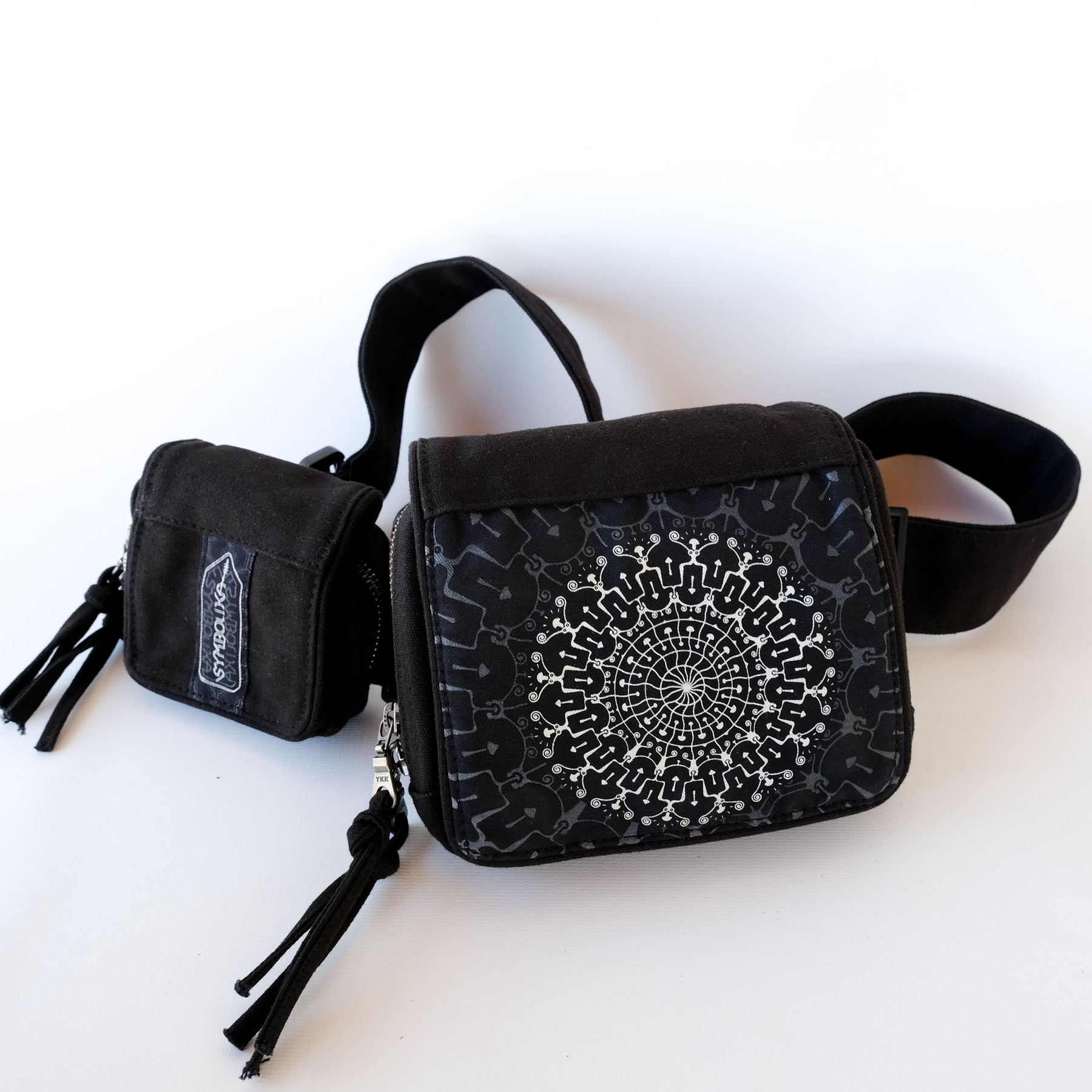 Shrooms Hora Belt Bag — Psychedelic Mushroom Mandala Belt Bag - Detail Close-Up by Symbolika