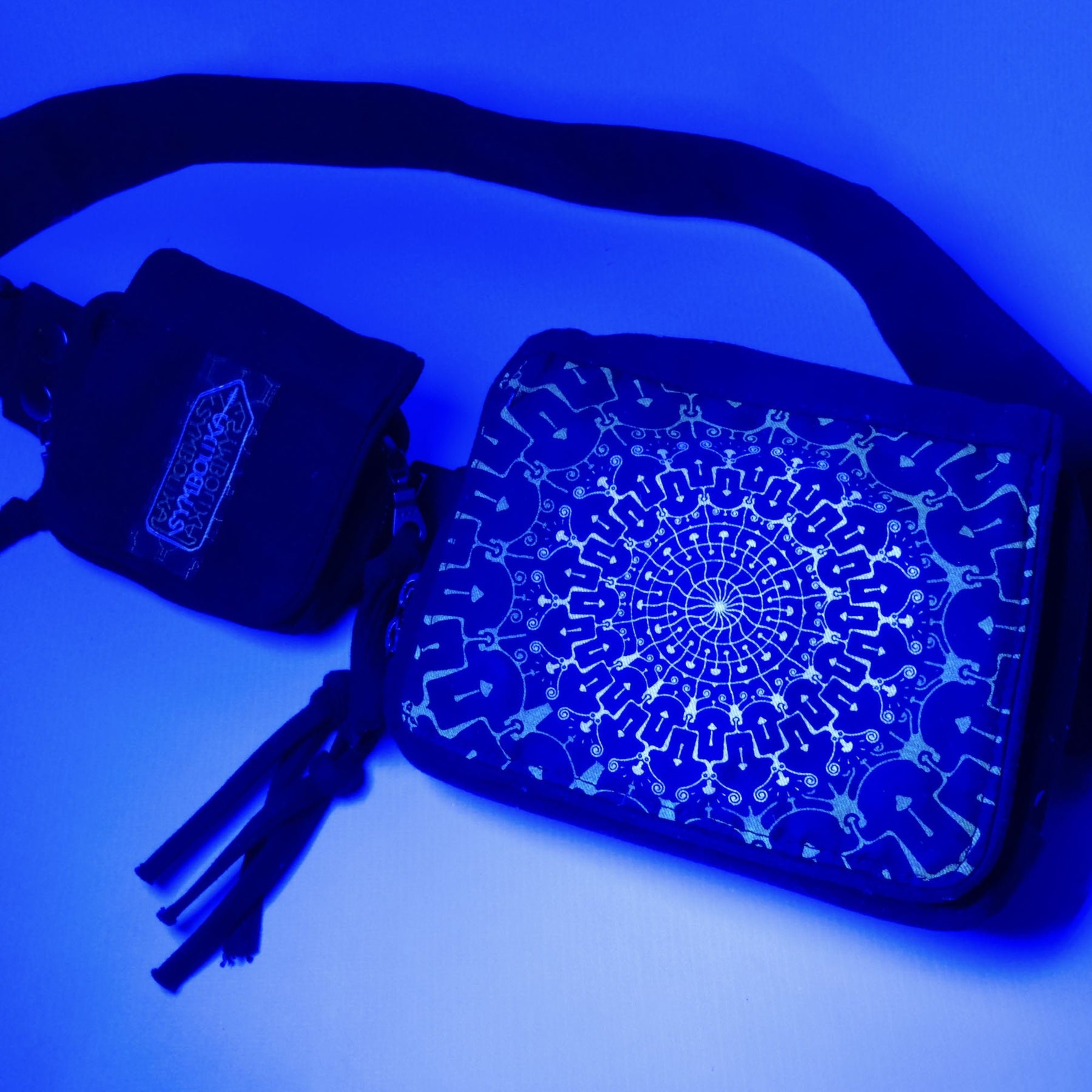 Shrooms Hora Belt Bag — Psychedelic Mushroom Mandala - Sacred Geometry Design Detail by Symbolika
