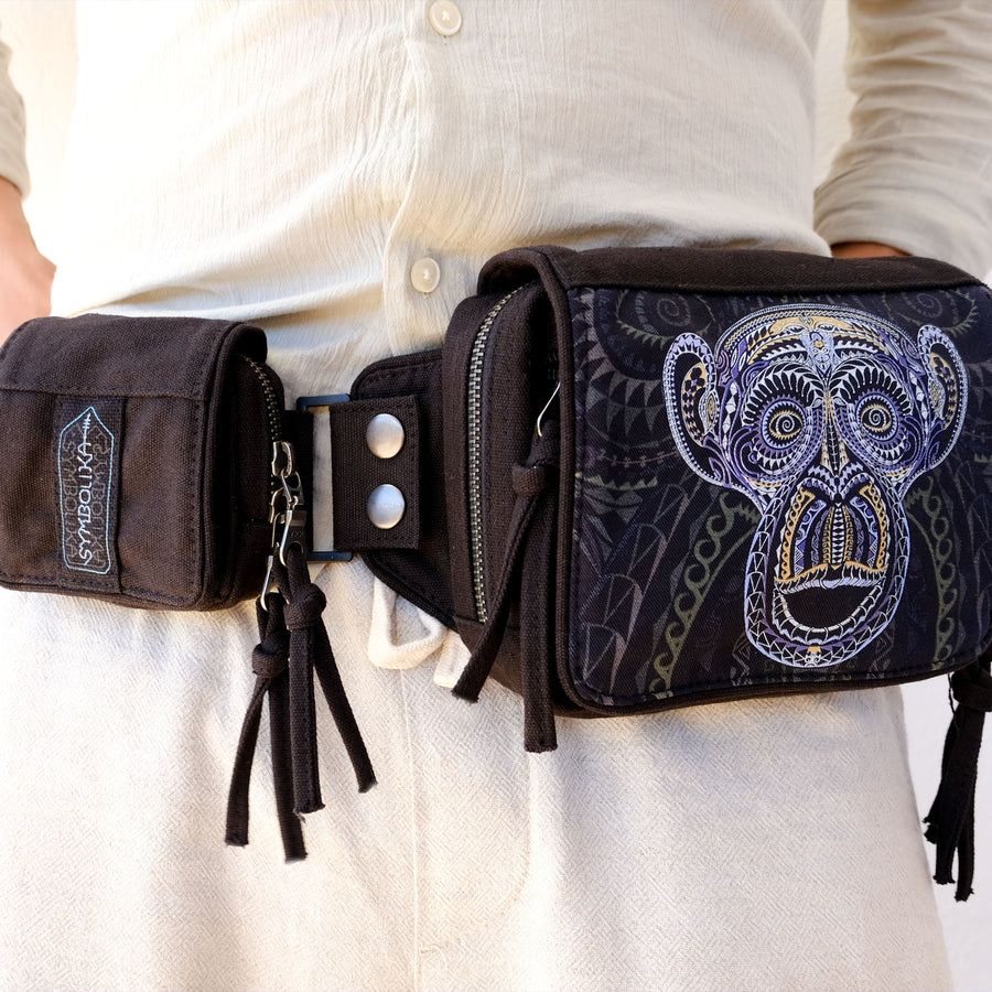 Ta Monkey Belt Bag — Psychedelic Primate Art Fanny Pack - Front View by Symbolika