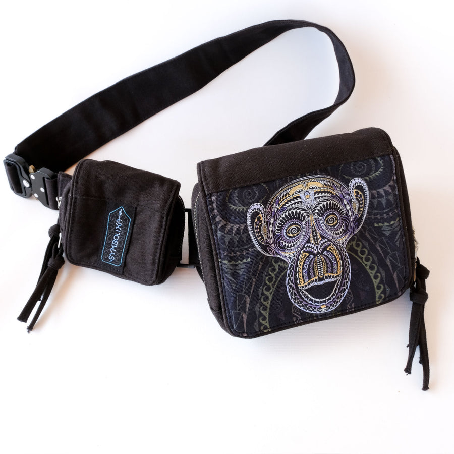 Ta Monkey Belt Bag — Psychedelic Primate Art Fanny Pack - Back View by Symbolika