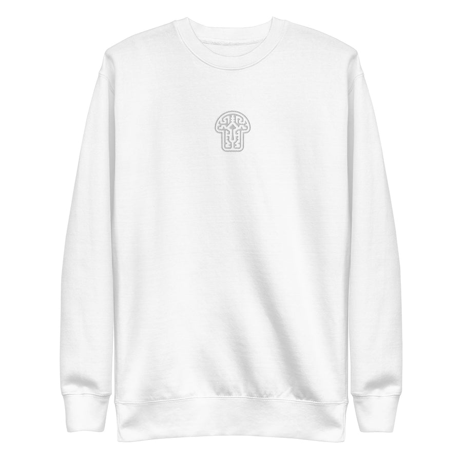 Psychedelic Shroom - Monochrome Embroidery Women Sweatshirt - White - symbolika