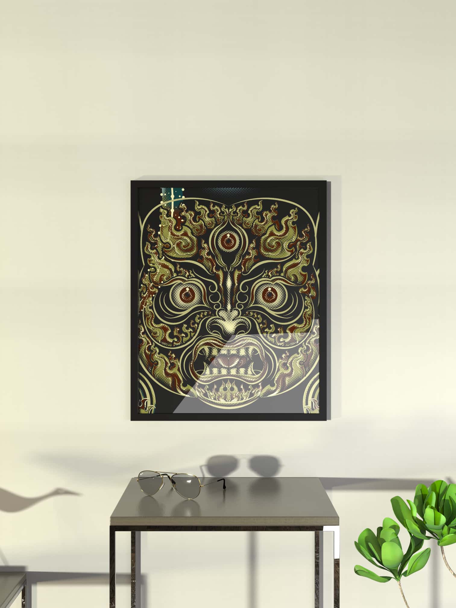 YogaBhoga Fire Face Framed Poster - symbolika