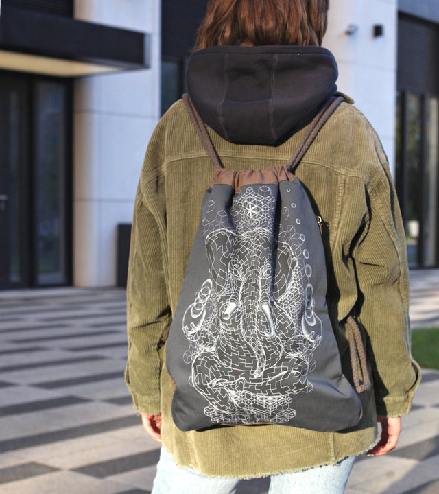 Ganescher Drawstring Bag - Grey Canvas Sacred Geometry