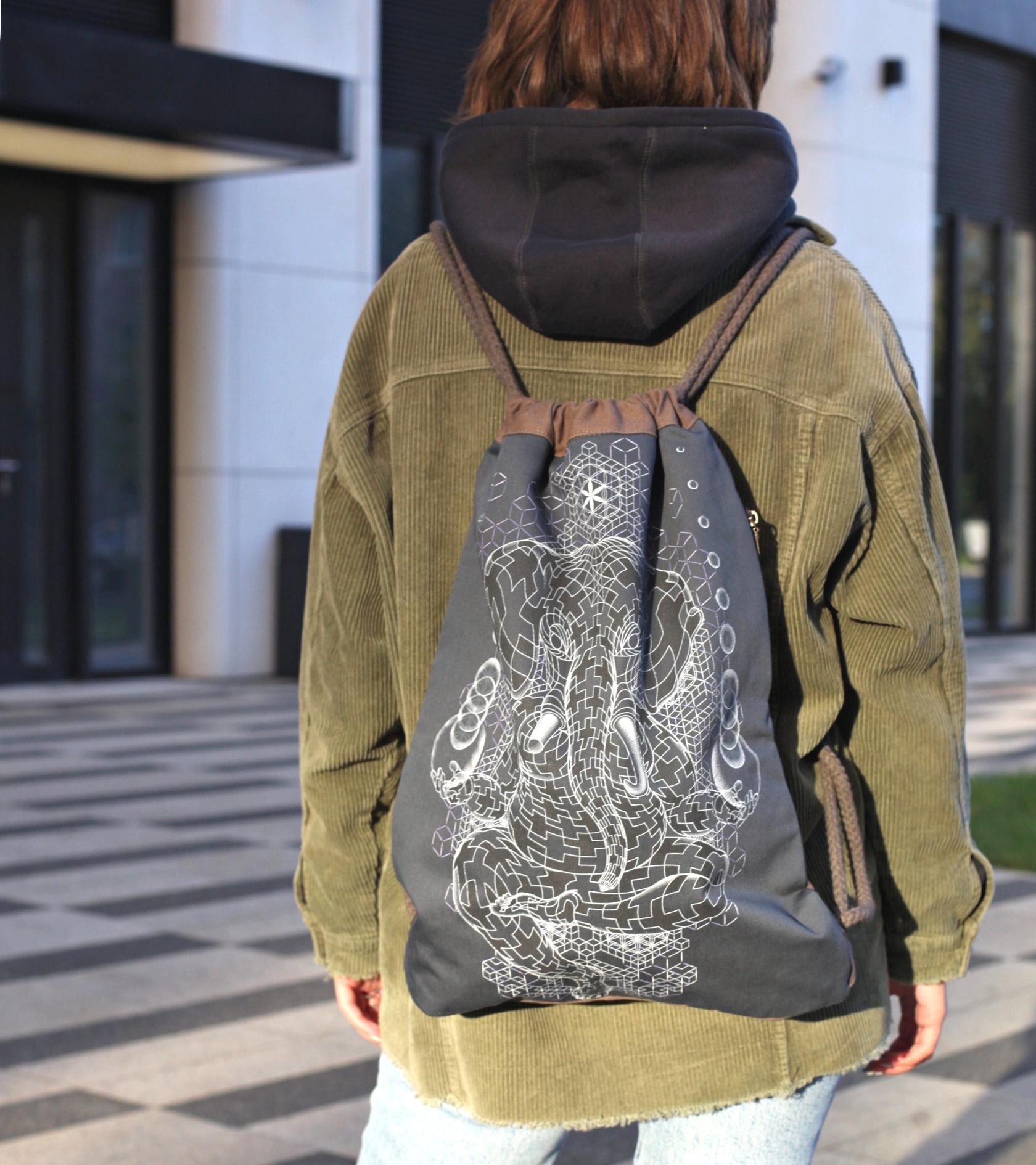 Ganescher Drawstring Bag - Escher tessellation Ganesha art by Symbolika