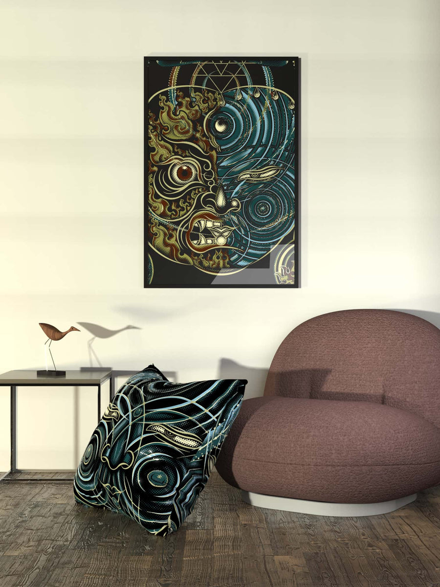 Set of 3 YogaBhoga Faces Framed Poster - symbolika