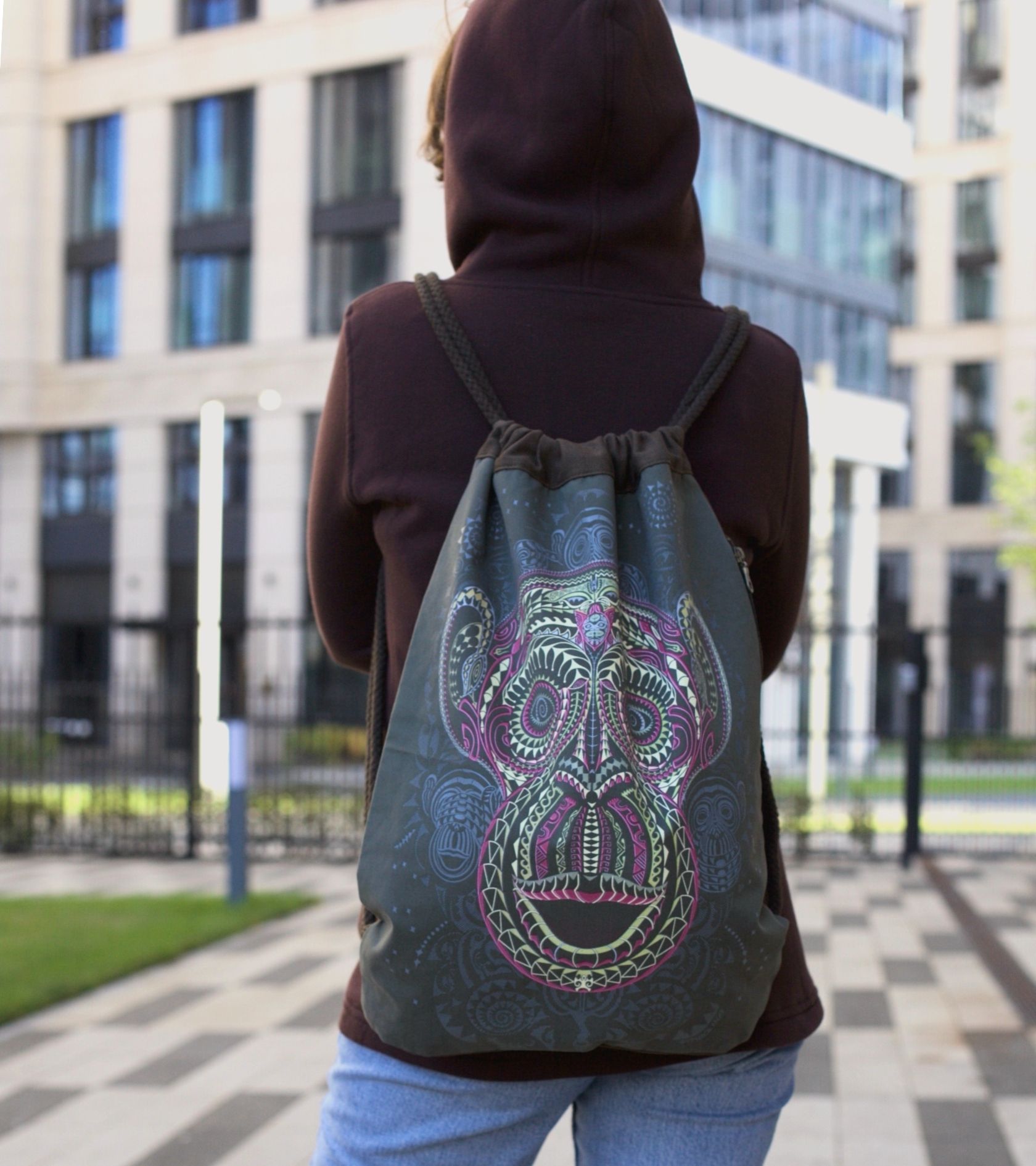 Tā Moko Drawstring Bag Drawstring Bag - Back View by Symbolika