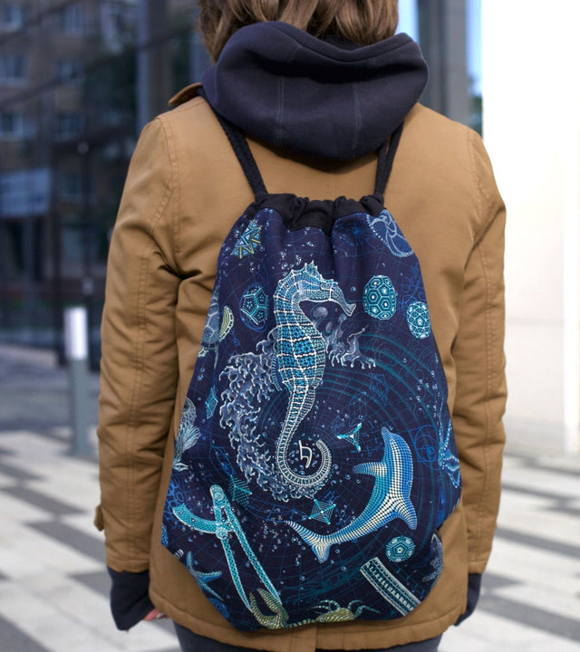 The Blueprint 2 SEA Drawstring Bag Navy - UV Reactive Ocean Art