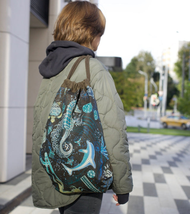 The Blueprint 2 SEA Brown Canvas Drawstring Bag - Sacred Geometry