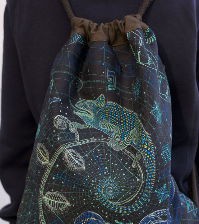 The Blueprint 1 LAND Drawstring Bag Brown - Sacred Geometry Canvas