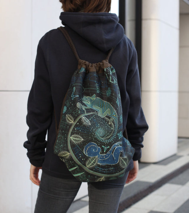 The Blueprint 1 LAND Drawstring Bag Brown - Sacred Geometry Canvas