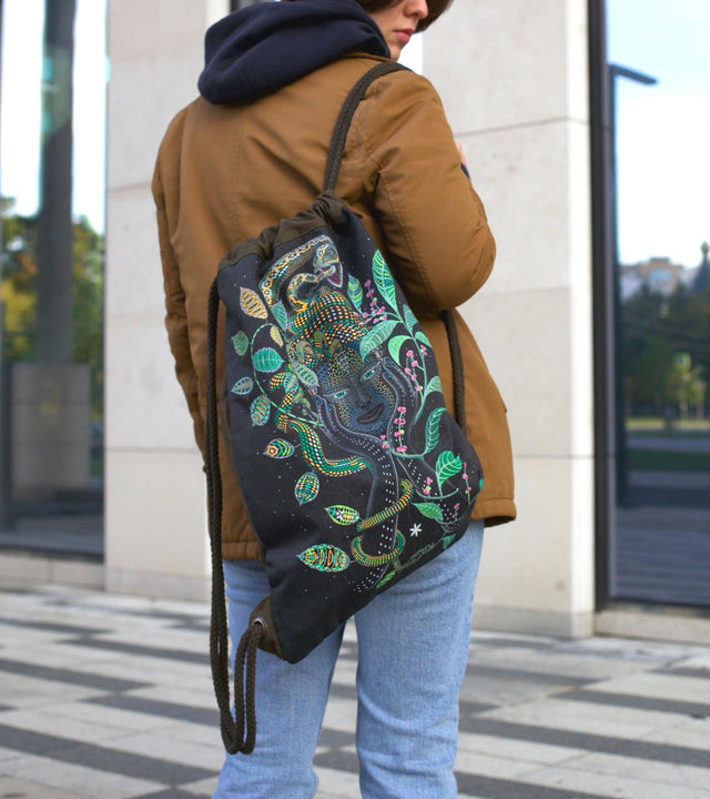 Aya Drawstring Bag - Ayahuasca Art with UV Reactive Glow Ink