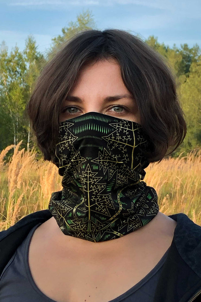 Fractal Forest Woodland Art Neck Gaiter — Black