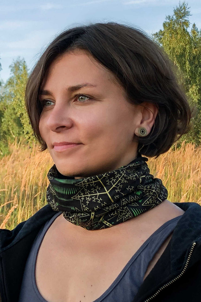 Fractal Forest Woodland Art Neck Gaiter — Black